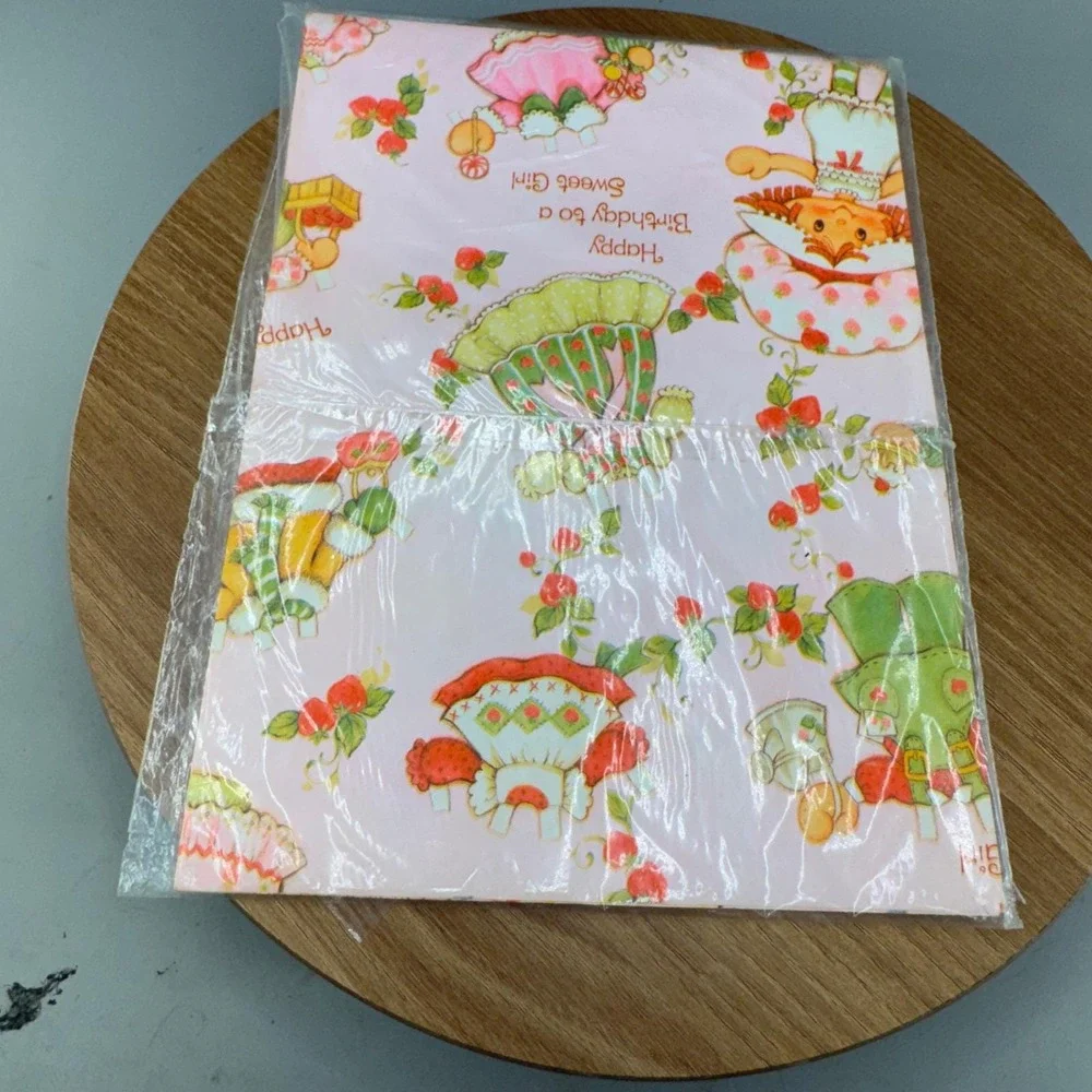 American Greetings Strawberry Shortcake Gift Wrap OS Pink Vintage 80s Sweet Girl